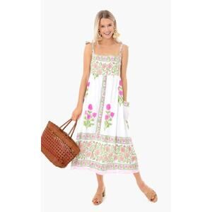 Juliet Dunn Tuckernuck Orchid Poppy Tie Shoulder Midi Floral Print Cotton Dress